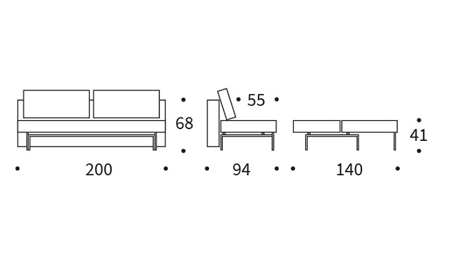 מידות מוצר ספה נפתחת למיטה סליי